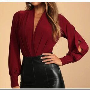 Lulu's Friday Feeling burgundy bodysuit, medium, new with tags